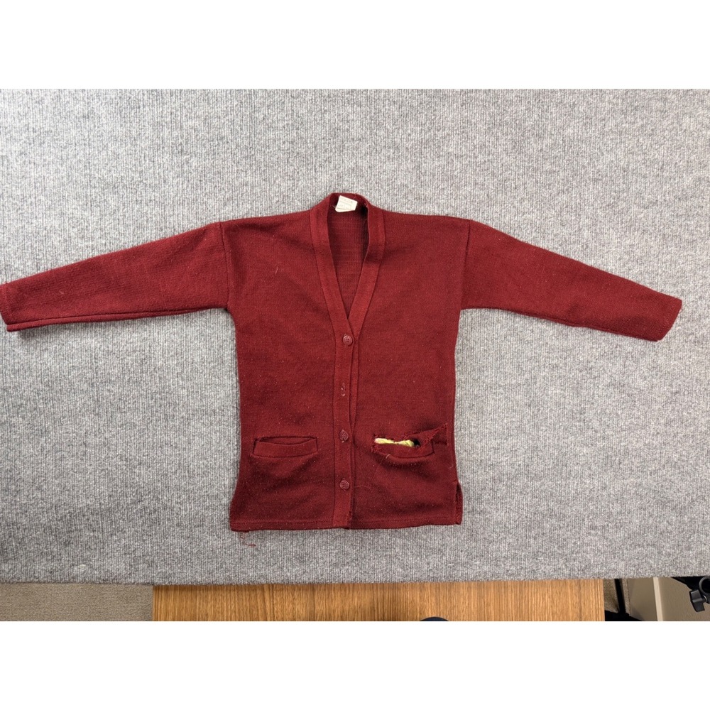 Vintage Bright Star Garments Kids 6 Burgundy Knit Cardigan Sweater Distressed